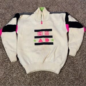 Vintage Head Sportswear Wool Cream Neon Sweater